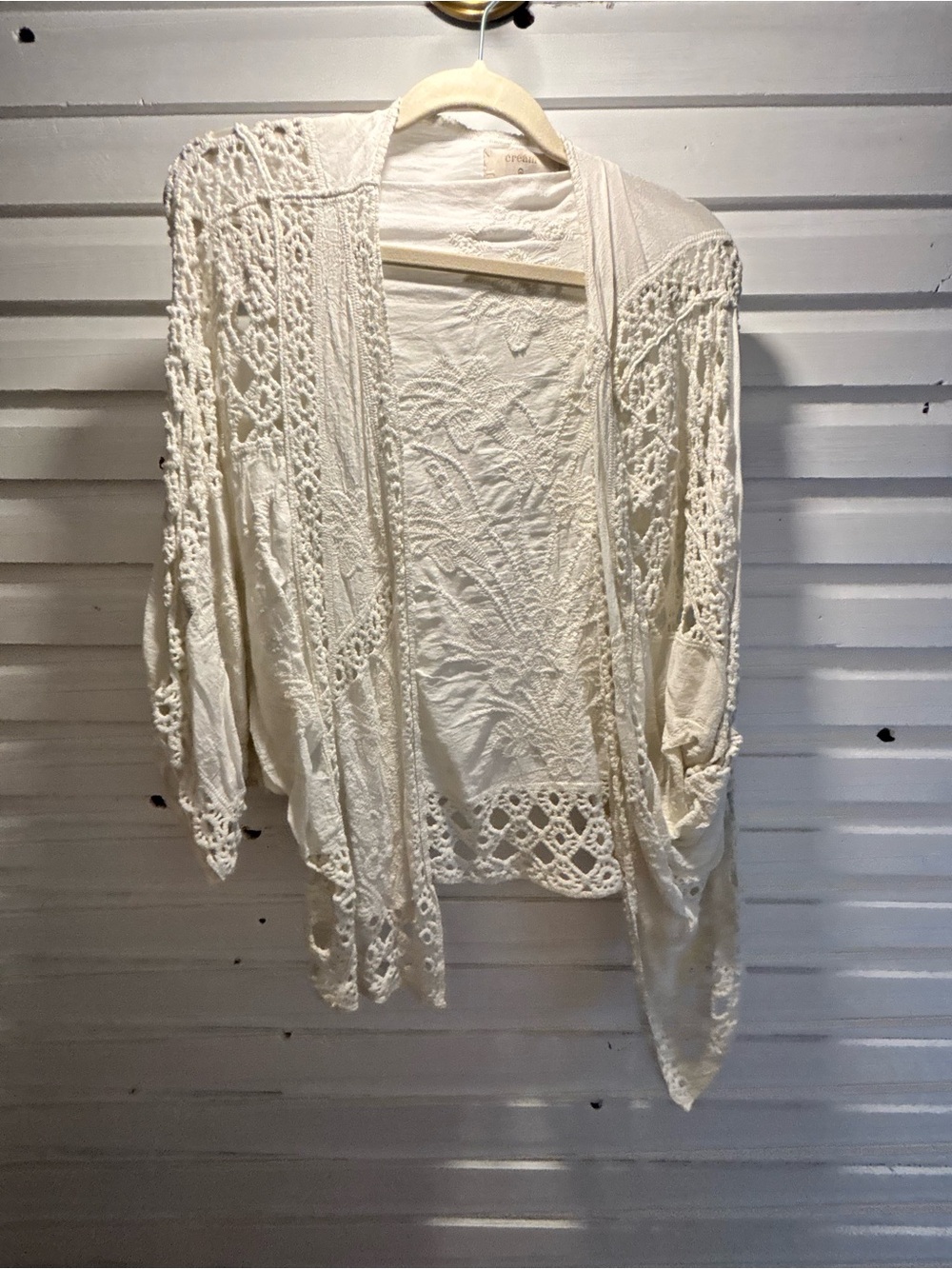 Crochet Open Front Ivory Cardigan